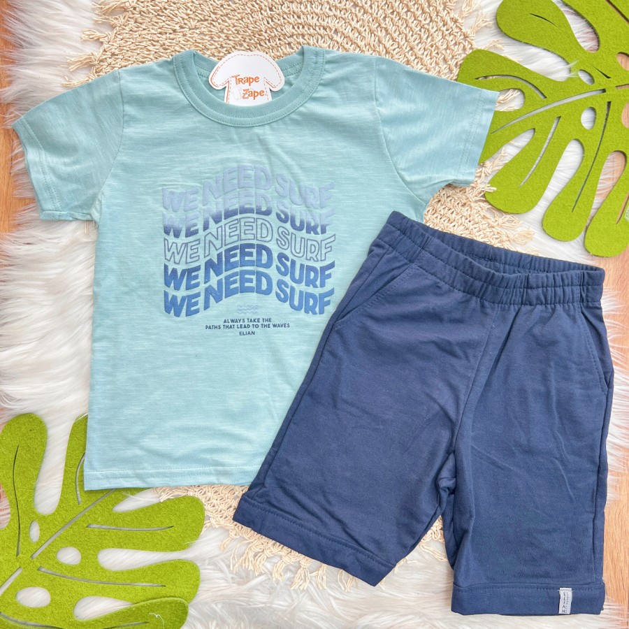 Conj. Camiseta We Need Surf e Bermuda - Verde e Marinho